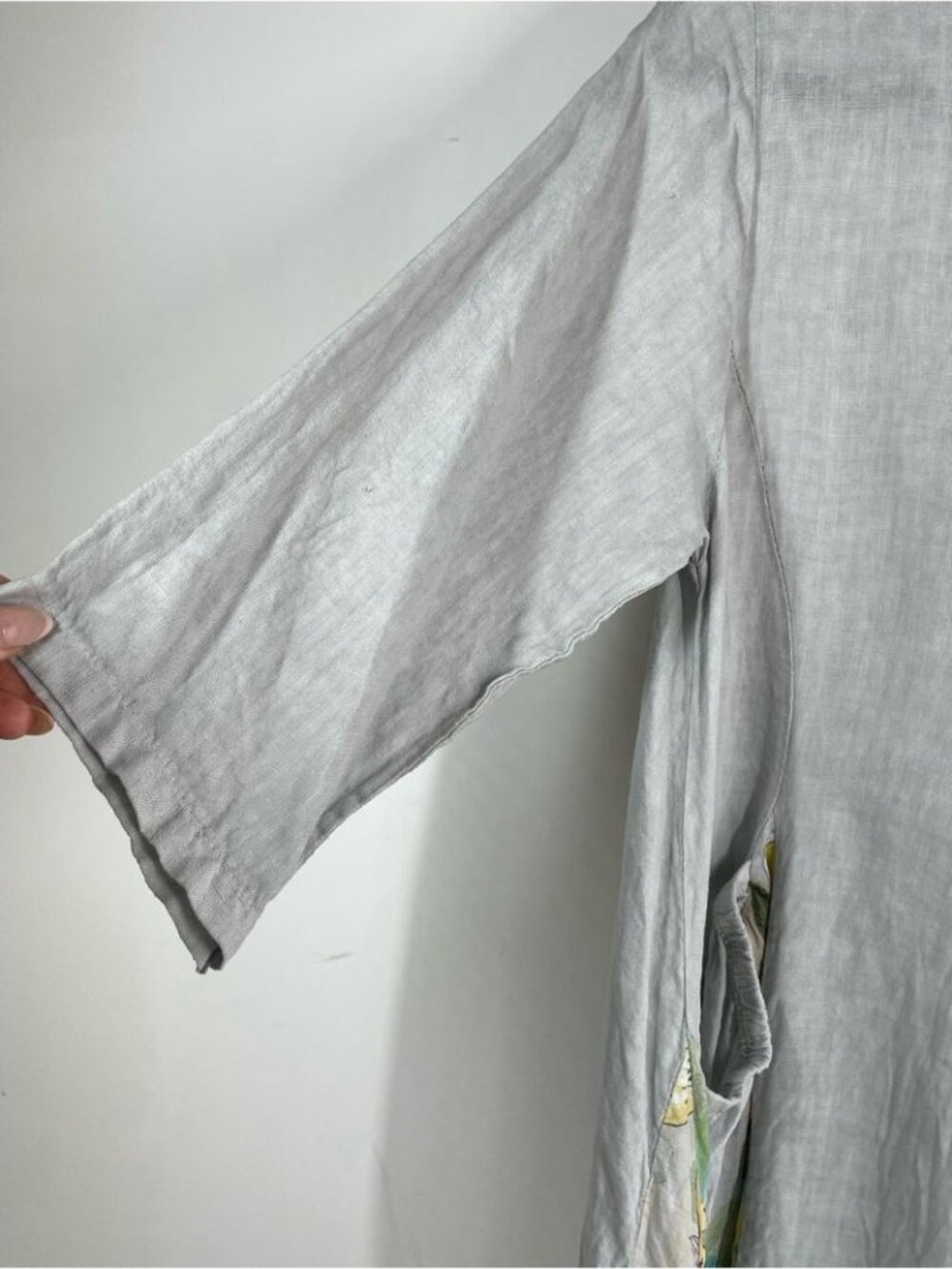 Made in Italy Linen Tunic Top Grey Floral Lagenlook Boho Oversized One Size - Picture 3 of 14
